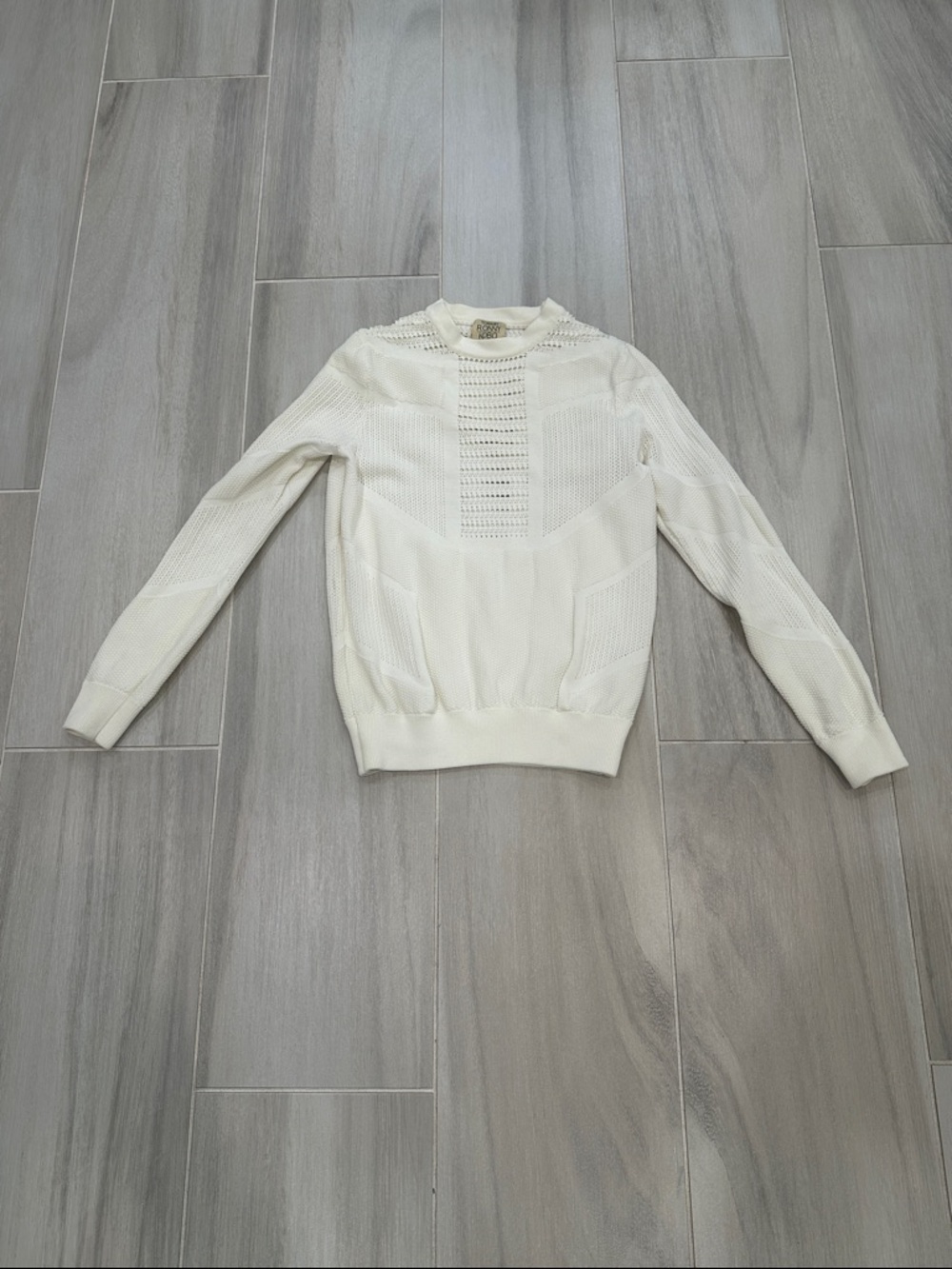 Torn by Ronny Kobo XS Sheer Cream Knit Long Sleeve Pullover Sweater